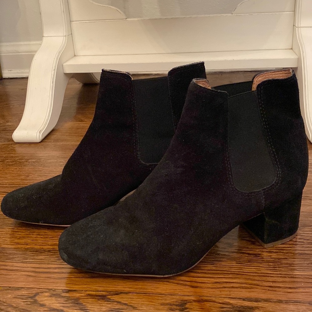 Gently worn, Madewell black suede bootie, size 9.
